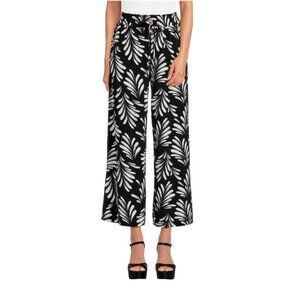 Ellen Tracy Black White Leaf Pattern Wide Leg Pull On Pants Size L